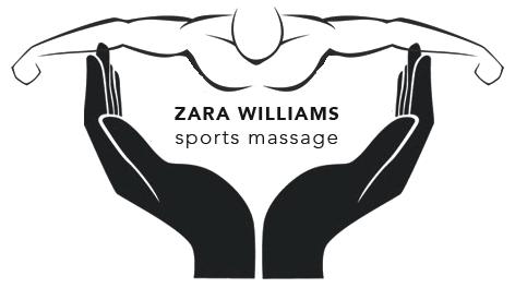 Zara Williams Sports Massage — a swimmer's outstretched arms above two cupped hands